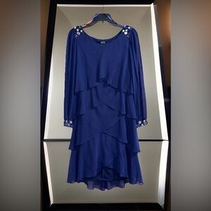 NwoT SLNY Women’s Navy Blue Layered Long Sleeve Dress w/Gem Accents-8-EUC
